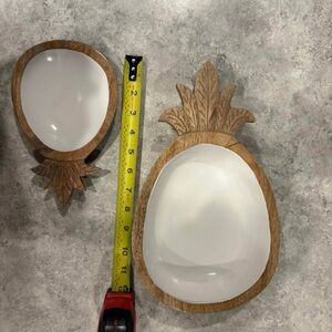 Pineapple Shaped Wooden and White Bowls
